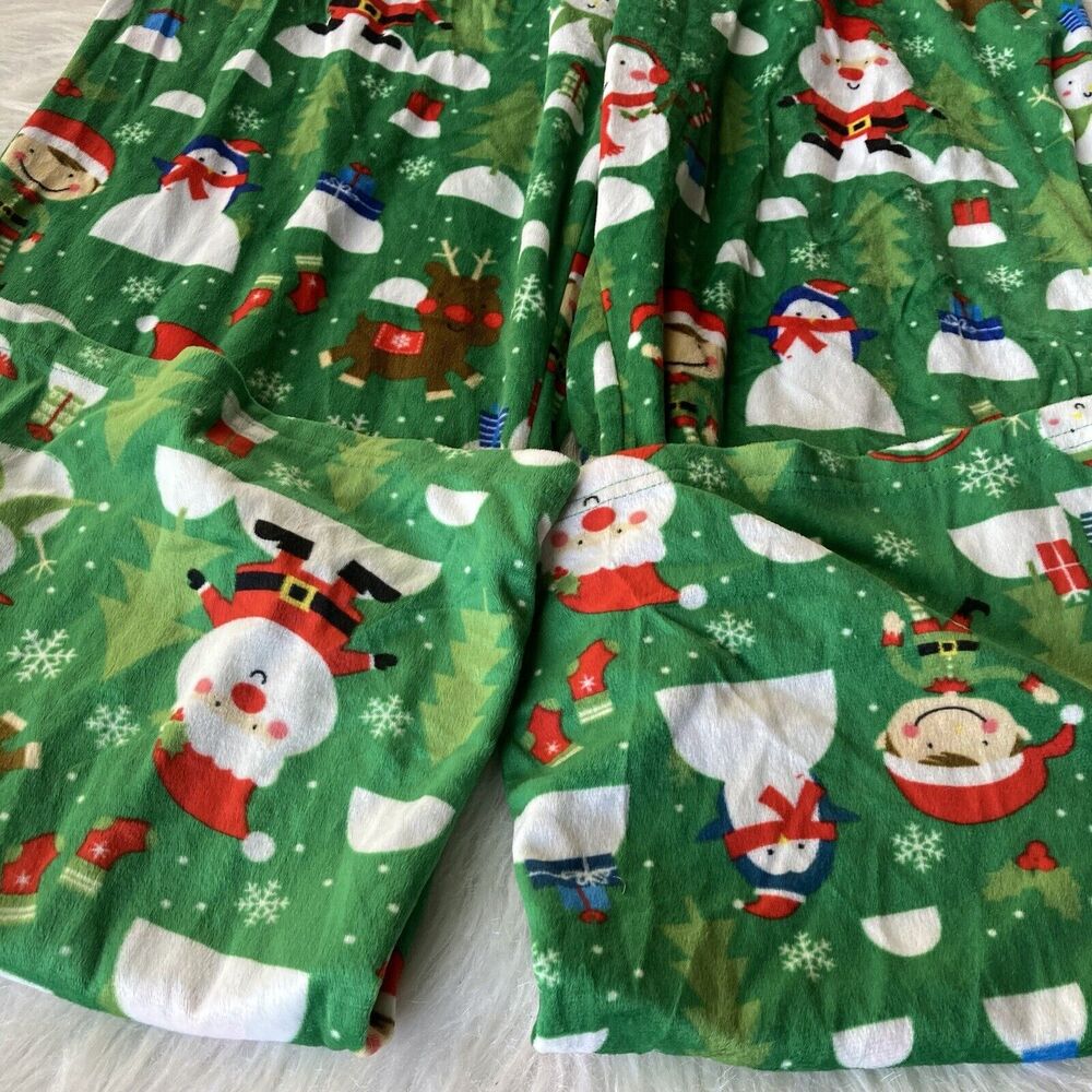 Mad Engine Pajama Pants Sz L Christmas Lounge Green Santa Snow Festive Unisex - Picture 3 of 10